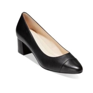 Cole Haan Go-To Black Leather Waterproof Block Heel Cap Toe Pumps Womens 7B